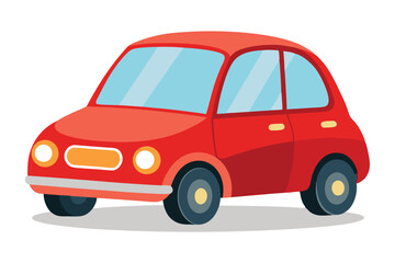 Fototapeta premium A vibrant red cartoon car with smooth lines sits parked on a plain surface