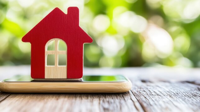 Smartphone view showing high-tech real estate dashboard and bright house icon - Powered by Adobe