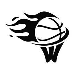 Flaming Basketball Logo – Hoop Slam Icon in Bold Silhouette Style Illustration © Zlfhr
