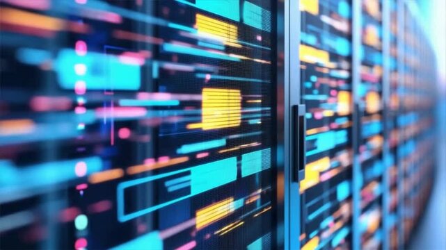 Abstract close-up of digital data visualization on modern server interface with vibrant colors.