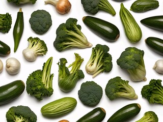 Fresh & Healthy Organic Vegetable Collection (Set): Cucumber  Tomato Onion  Carrot & More Isolated Vegetarian