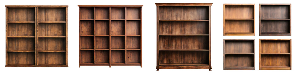 Wooden bookshelves in various designs and sizes