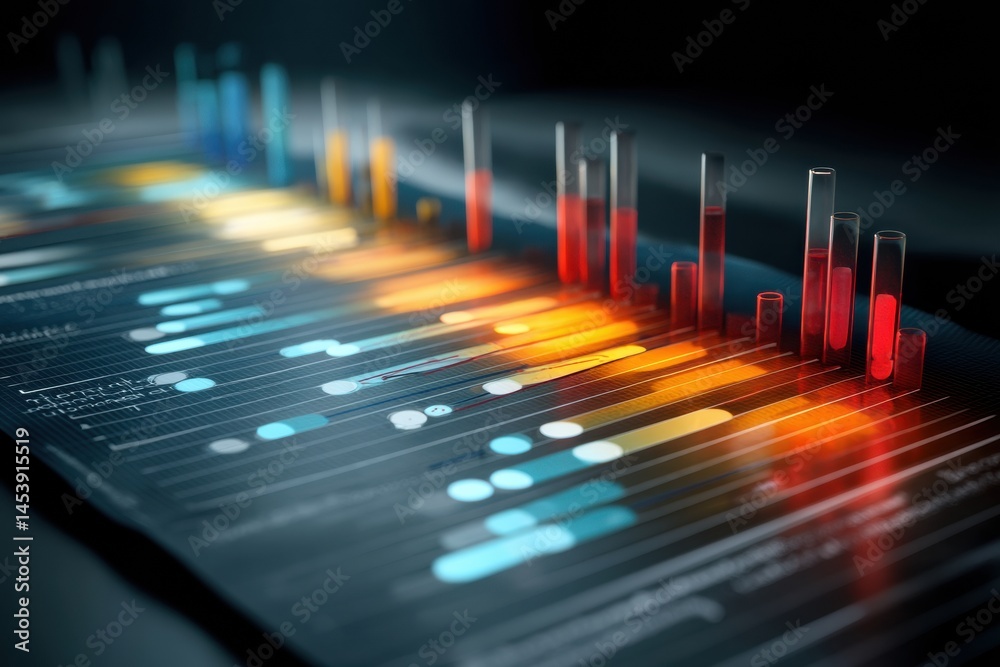 Poster Glowing Medical Report Displays Graph of Antibiotic Failure Over Time With Detailed Analysis of Patient Response Data Generative AI