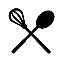 whisk and spoon crossed silhouette on transparent background for web and graphic design