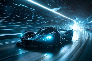Fototapeta premium tunnel Martin Valkyrie zooming through glowing rain Aston