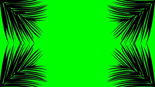 Animation of coconut leaves moving in the wind. Coconut leaf frame with green screen background. Summer tropical leaf silhouette.