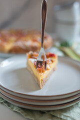 Delicious rhubarb pie with custard 