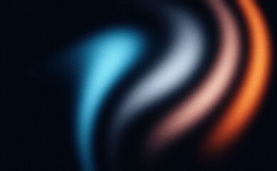 Vibrant grainy background, abstract blue orange color gradient shape, black backdrop noise texture dark banner header poster design, copy space
