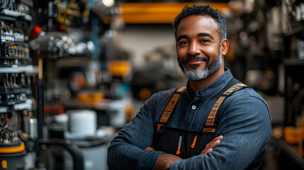 Smiling tradesman in a workshop