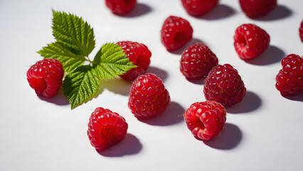 Ripe red raspberries, a sweet and healthy fruit, are isolated in a closeup on a white background, showcasing their freshness	