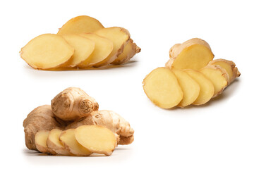 Ginger root isolated on white background.