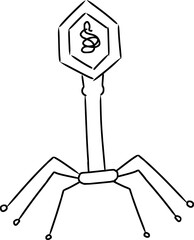 bacteriophage virus model in black and white outline hand drawn