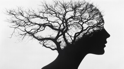 Woman Silhouette with Tree Branches as Hair