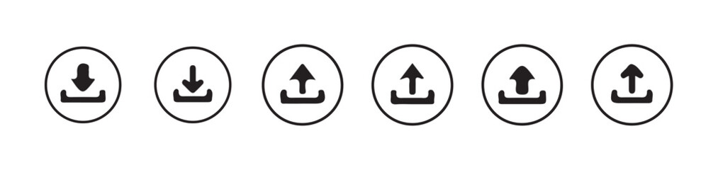 Download and upload icon buttons set. Files download and upload icons symbol in line and flat style on white background. vector illustration eps 10.