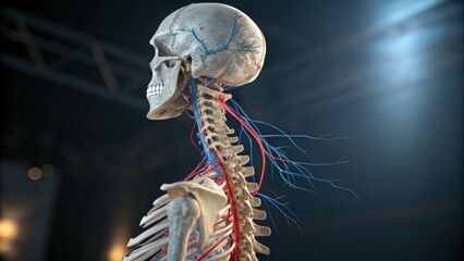Side View of Human Skeleton with Nerve and Circulatory Systems
