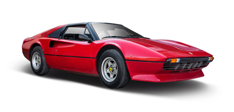Ferrari 308 GTS classic sport car isolated on transparent background. PNG	
