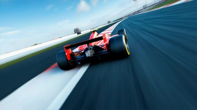 Dynamic racing car in motion speeding around the track, showcasing the thrill of motorsport at its finest.