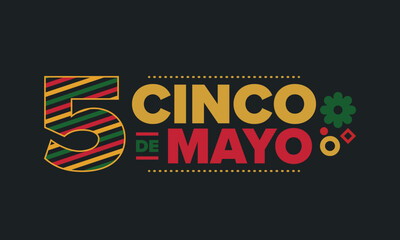 Cinco de Mayo in Mexico. Traditional mexican fiesta in May. National happy holiday with carnival, festival and parade. Latin american and spanish pattern. Illustration with sombrero. Vector poster
