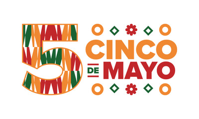 Cinco de Mayo in Mexico. Traditional mexican fiesta in May. National happy holiday with carnival, festival and parade. Latin american and spanish pattern. Illustration with sombrero. Vector poster