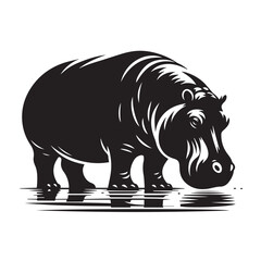 Hippopotamus silhouette illustration vector design, A hippopotamus silhouette vector illustration, Hippopotamus silhouette illustration vector design, hippos set silhouette on white background vector.
