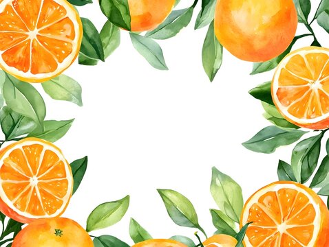 Watercolor Orange and Tangerine Frame Design, Hand Painted Citrus Border Illustration, Orange and Tangerine Wreath Watercolor Decor, Citrus Frame Decoration, Orange Border Art for Design
