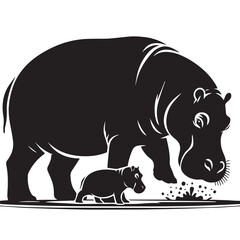 Hippopotamus silhouette illustration vector design, A hippopotamus silhouette vector illustration, Hippopotamus silhouette illustration vector design, hippos set silhouette on white background vector.