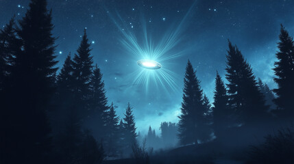 Fototapeta premium Celebrating World UFO Day - UFO Sighting in the Mountains 