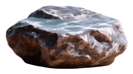 Serene Stone: A large, weathered stone, reflecting the soft ripples of water on its surface, encapsulates the tranquility of nature in a visually compelling composition.