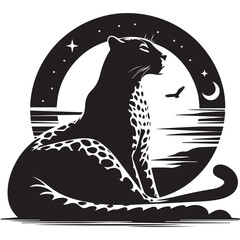 cheetah black Silhouette vector art Illustration with white background, Vintage engraving isolated leopard set panther illustration ink sketch. Africa wild cat cheetah background jaguar animal vector. © NazimUd