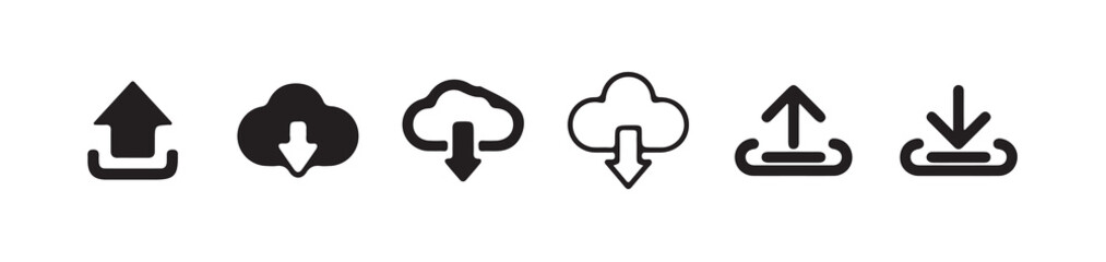 Fototapeta premium Download upload button icon. Upload icon. Down arrow bottom side symbol. Click here button.Cloud download and upload icon set.cloud arrow vector line art icon symbol. vector illustration eps 10.