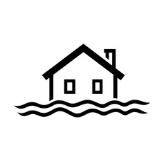 Minimalist House Floating on Water Icon with Waves and Chimney