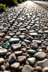 Obraz premium Urban Design Innovation: Close-Up Texture of Permeable Pavement Incorporating Colorful Recycled Glass Aggregate
