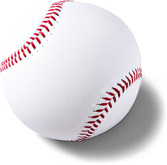 A pristine white baseball is showcased with its classic red stitching, poised on a black background.