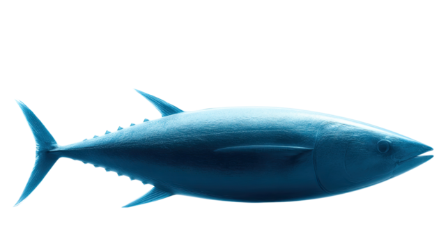 Bluefin Tuna Side View: A majestic bluefin tuna, depicted in a vibrant blue hue, swims gracefully through the depths, its powerful physique and sleek lines radiating an aura of strength and agility.
