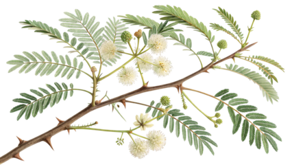 Herbal plant acacia senegal or gum arabic on white or transparent background
