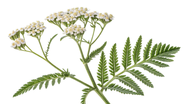 Herbal plant  Achillea millefolium or Common yarrow on white or transparent background