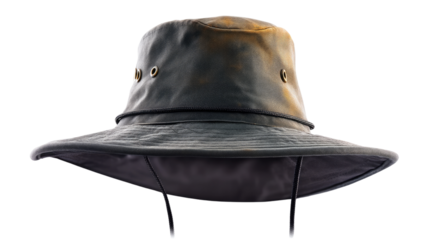 Stylish Sun Hat: A close-up shot of a stylish, dark-colored sun hat. Its design suggests functionality and offers shade, making it ideal for outdoor activities in bright conditions.