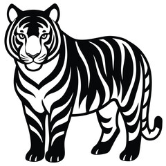 tiger head silhouette  vector illustration, Wild animal tiger silhouette EPS vector isolated illustration template on a white background, Black and white silhouette of a tiger walking with its tail.