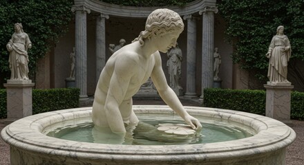Classical marble statue in a fountain garden