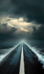 Empty road, stormy sky