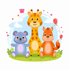 Naklejka premium Colorful set of little cartoon animals characters. Baby animals icons set isolated on white background