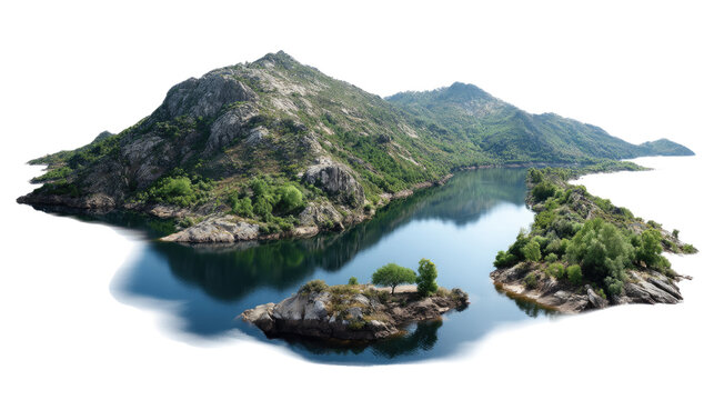 Serene Mountain Lake View: A breathtaking panorama unfolds, revealing a tranquil lake nestled amidst majestic mountains, their rugged peaks reflecting in the pristine water.