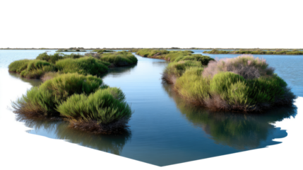 Waterways Oasis: Capturing the serene beauty of a waterway oasis, where lush vegetation thrives and reflections dance on the glassy surface. Experience nature's tranquil embrace.