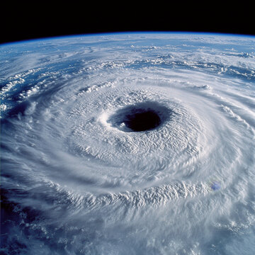 Eye of a hurricane from space: swirling storm clouds over Earth