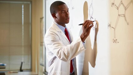 Scientist Drawing DNA Structure on Whiteboard - Powered by Adobe