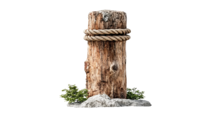 Weathered Post and Rope: An evocative image of a weathered wooden post, encircled by a rugged rope, a visual embodiment of age, strength, and nautical heritage.