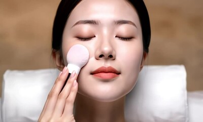 Applying face powder tutorial for glowing skin