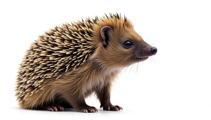 Obraz premium Brown hedgehog, facing right, isolated on white , studio, nature, hedgehog portrait
