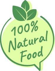 Promoting a healthy lifestyle, the logo emphasizes 100 percent natural food, featuring vibrant green leaves that symbolize freshness and the goodness of nature