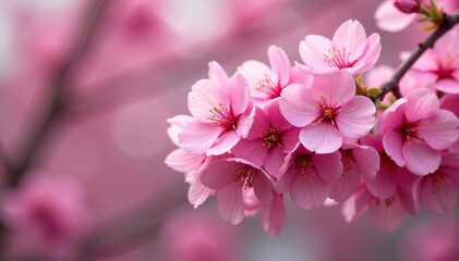 Obraz premium Dense cluster of sakura flowers, overlapping petals, vibrant pink , rich, nature